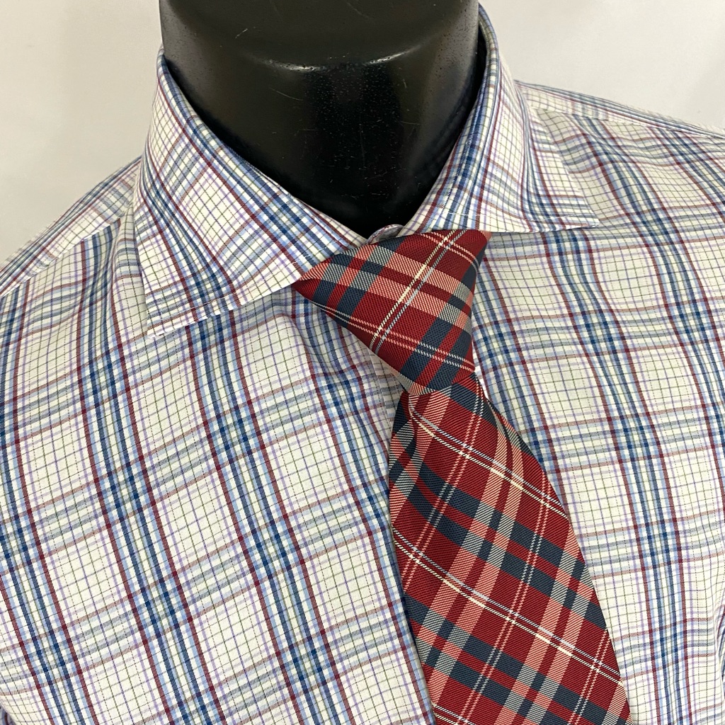 Ledbury Fine Shirtings Mens Dress Shirt Plaid White Blue Slim Fit 16.5